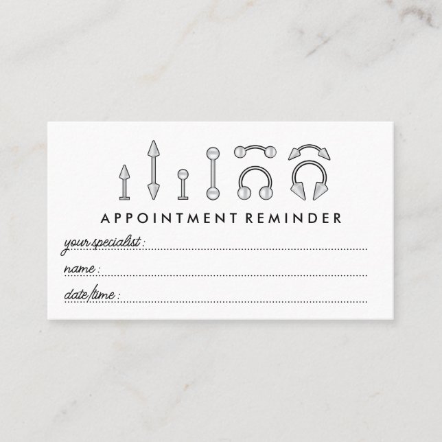 Sterling Silver Jewellery Appointment Body Piercin Business Card (Front)