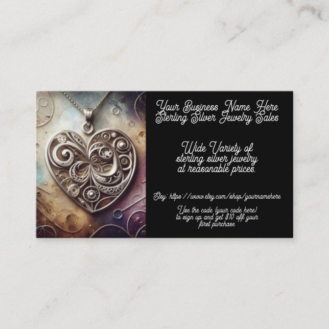 Sterling Silver Pendant Jewellery Sales Etsy Shop  Business Card (Front)