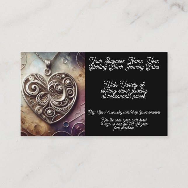 Sterling Silver Pendant Jewellery Sales Etsy Shop  Business Card (Front)