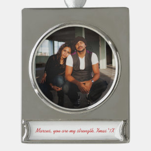 Sterling Silver Plated Ornament Photo Text Banner
