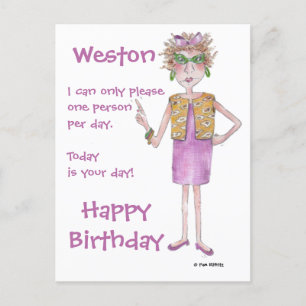 Stern Looking Lady painted caricature text Postcard