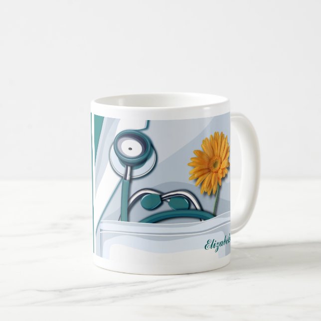 Stethoscope and Daisy Nurse Appreciation Gift  Coffee Mug (Front Right)
