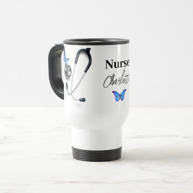 Stethoscope Blue Butterfly Nurse Doctor  Travel Mug (Front Left)