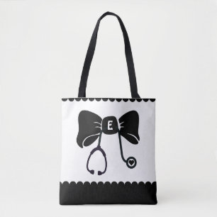 Stethoscope Bow Black & White Medical Tote Bag