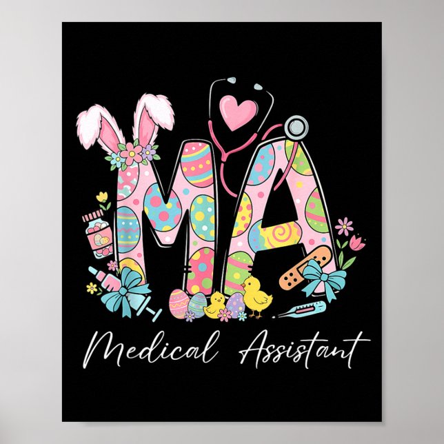 Stethoscope bunny ears ma medical assistant easter poster (Front)
