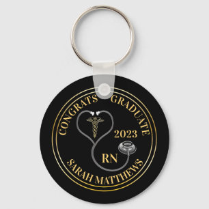 Stethoscope Caduceus RN Congrats Graduate - Black  Key Ring