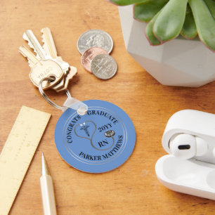 Stethoscope Caduceus RN Congrats Graduate -Lt Blue Key Ring