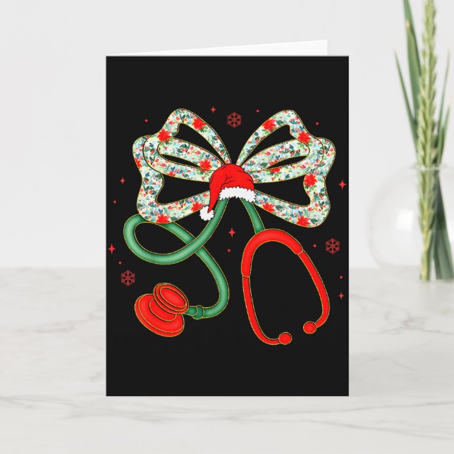 Stethoscope Christmas Nurse Health Worker Santa Xm Card (Front)