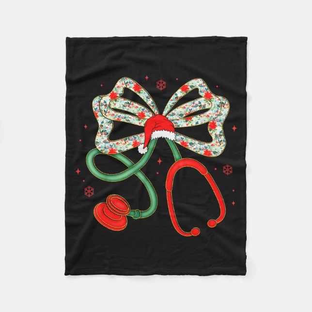 Stethoscope Christmas Nurse Health Worker Santa Xm Fleece Blanket (Front)