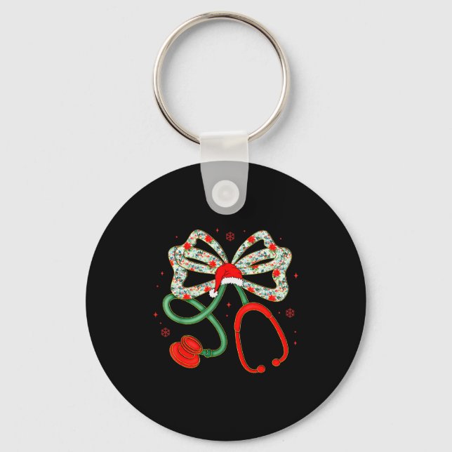 Stethoscope Christmas Nurse Health Worker Santa Xm Key Ring (Front)