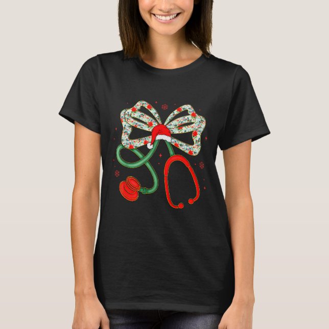 Stethoscope Christmas Nurse Health Worker Santa Xm T-Shirt (Front)