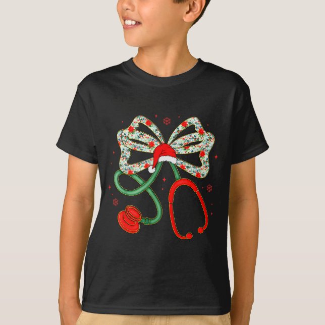 Stethoscope Christmas Nurse Health Worker Santa Xm T-Shirt (Front)