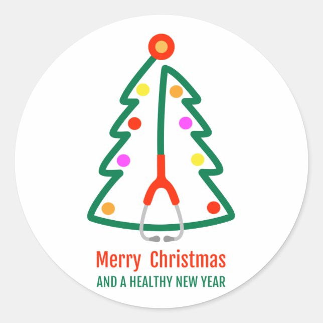 Stethoscope Christmas Tree Classic Round Sticker (Front)