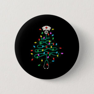 Stethoscope Christmas Tree Lights Nurse Christmas  6 Cm Round Badge