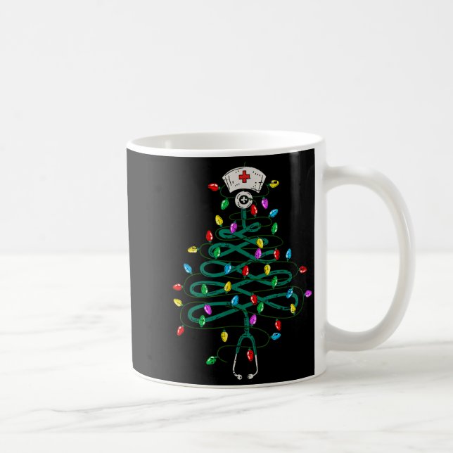 Stethoscope Christmas Tree Lights Nurse Christmas  Coffee Mug (Right)