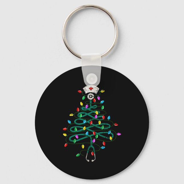 Stethoscope Christmas Tree Lights Nurse Christmas  Key Ring (Front)