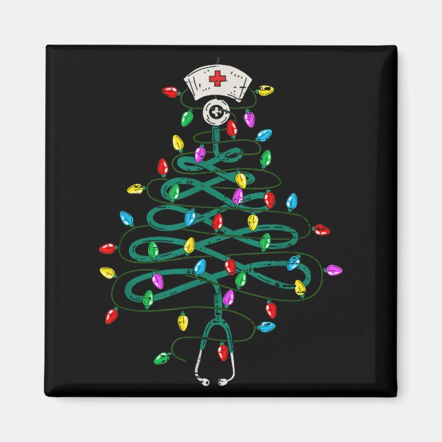Stethoscope Christmas Tree Lights Nurse Christmas  Magnet (Front)
