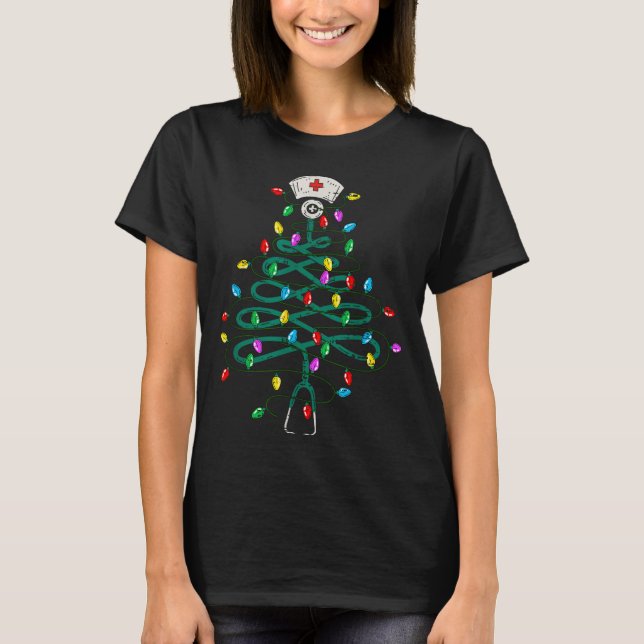 Stethoscope Christmas Tree Lights Nurse Christmas  T-Shirt (Front)