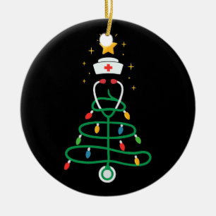 Stethoscope Christmas Tree Lights Nurse Women Ceramic Tree Decoration