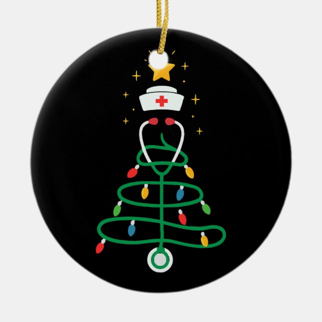 Stethoscope Christmas Tree Lights Nurse Women Ceramic Tree Decoration (Front)