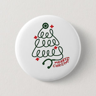 Stethoscope Christmas Tree Lights Nursing Scrubs  6 Cm Round Badge