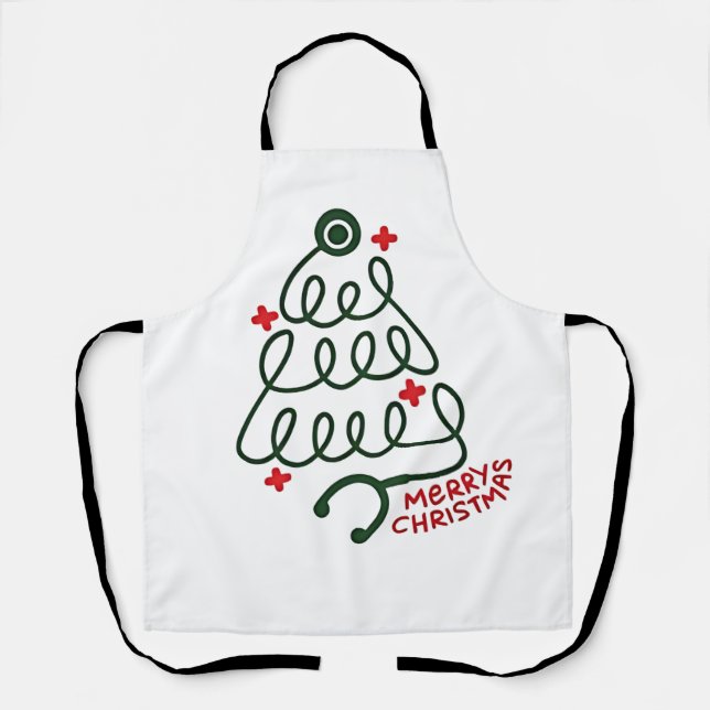 Stethoscope Christmas Tree Lights Nursing Scrubs  Apron (Front)