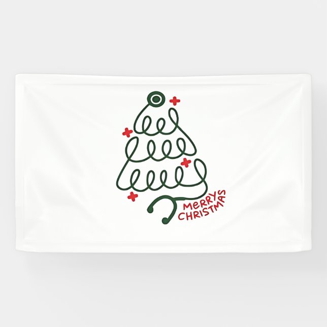 Stethoscope Christmas Tree Lights Nursing Scrubs  Banner (Horizontal)