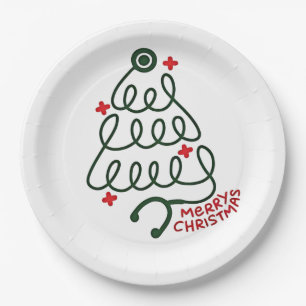 Stethoscope Christmas Tree Lights Nursing Scrubs Paper Plate