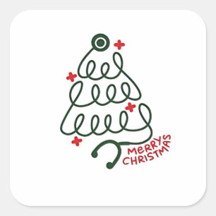 Stethoscope Christmas Tree Lights Nursing Scrubs Square Sticker