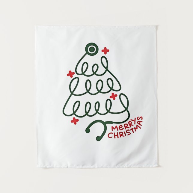 Stethoscope Christmas Tree Lights Nursing Scrubs  Tapestry (Front)
