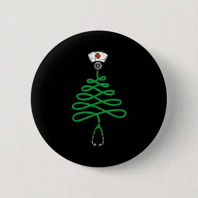 Stethoscope Christmas Tree Nurse Christmas Scrub T 6 Cm Round Badge (Front)