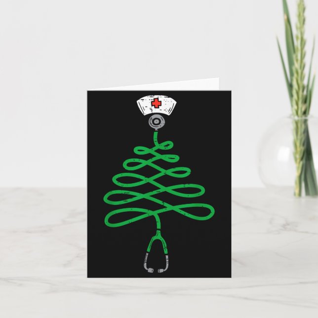 Stethoscope Christmas Tree Nurse Christmas Scrub T Card (Front)