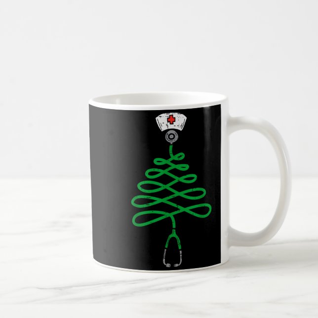 Stethoscope Christmas Tree Nurse Christmas Scrub T Coffee Mug (Right)