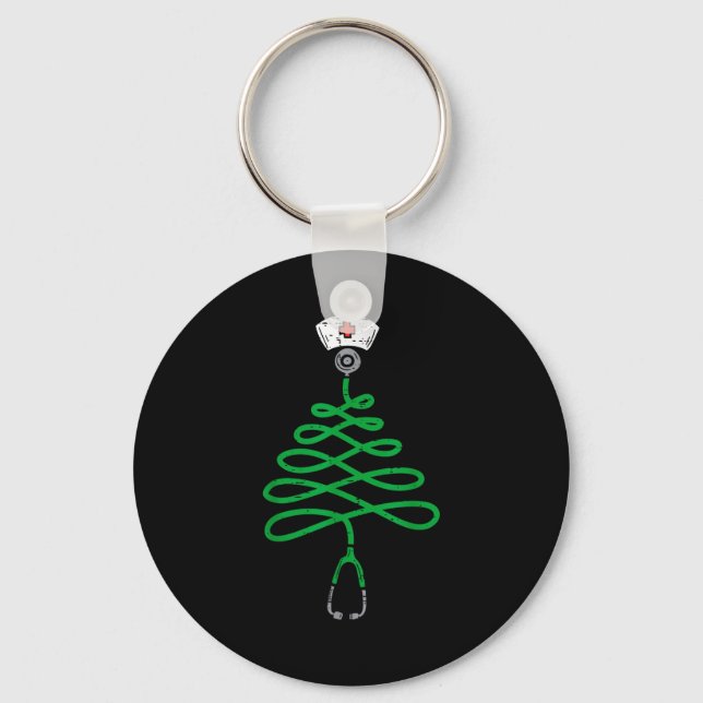 Stethoscope Christmas Tree Nurse Christmas Scrub T Key Ring (Front)