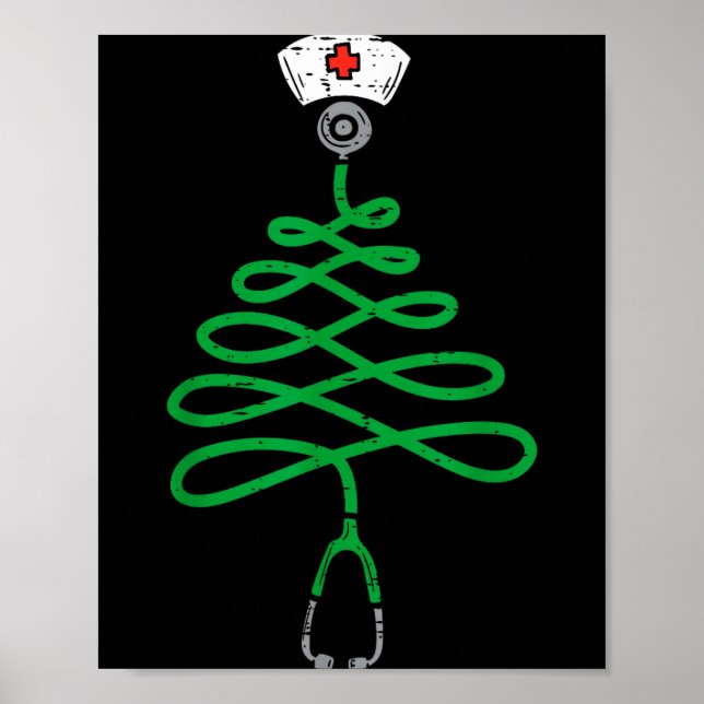 Stethoscope Christmas Tree Nurse Christmas Scrub T Poster (Front)