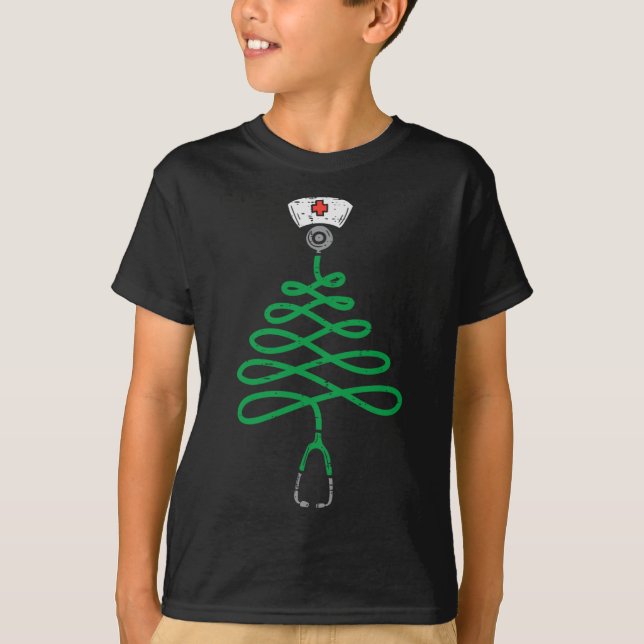 Stethoscope Christmas Tree Nurse Christmas Scrub T T-Shirt (Front)