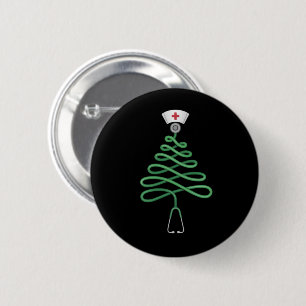 Stethoscope Christmas Tree Nurse Scrub Xmas 6 Cm Round Badge