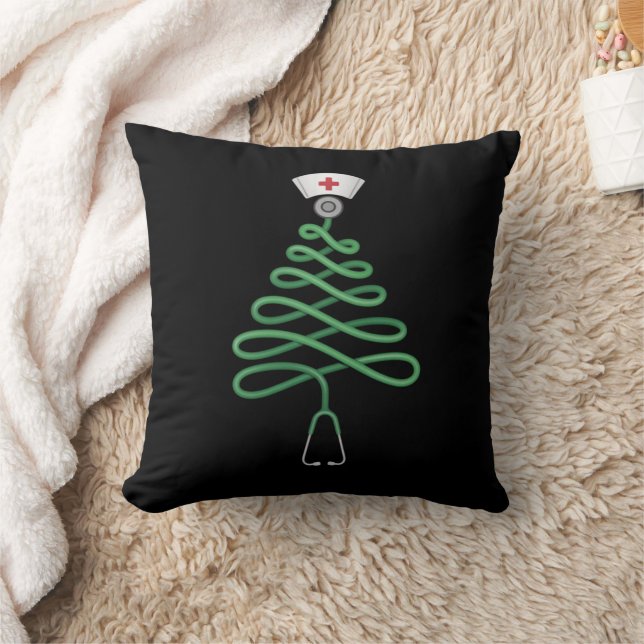 Stethoscope Christmas Tree Nurse Scrub Xmas  Cushion (Blanket)