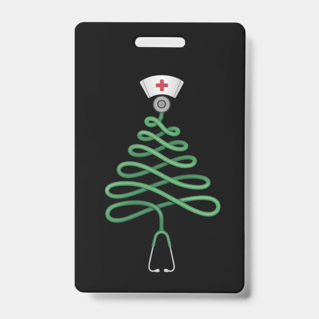 Stethoscope Christmas Tree Nurse Scrub Xmas  ID Badge (Front)