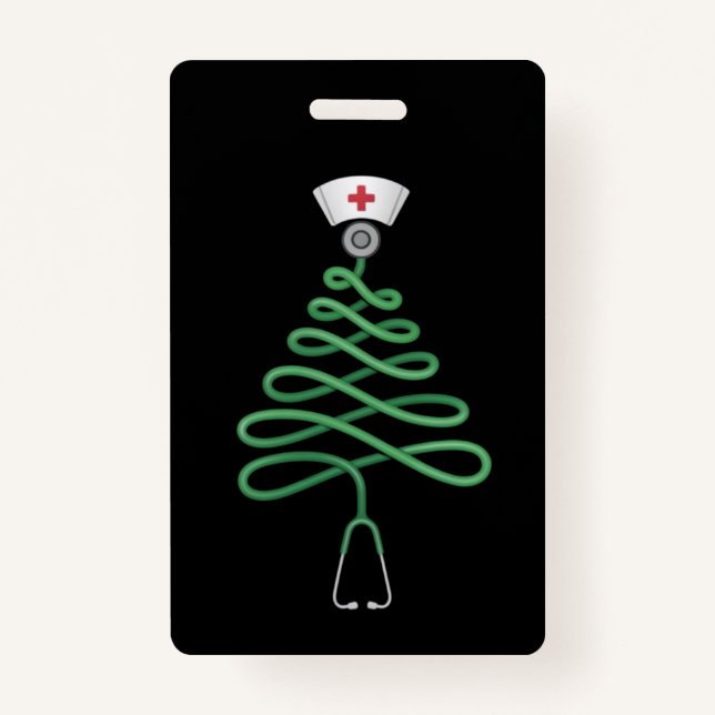 Stethoscope Christmas Tree Nurse Scrub Xmas  ID Badge (Front)