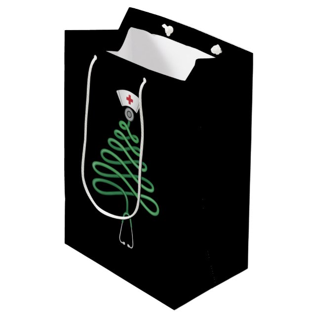 Stethoscope Christmas Tree Nurse Scrub Xmas  Medium Gift Bag (Front Angled)