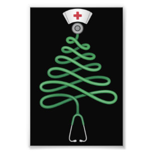 Stethoscope Christmas Tree Nurse Scrub Xmas  Photo Print