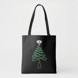 Stethoscope Christmas Tree Nurse Scrub Xmas Tote Bag