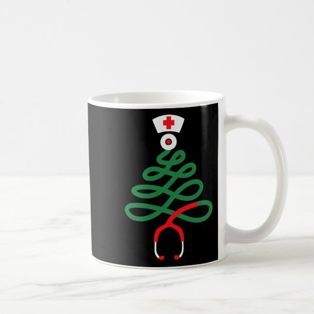 stethoscope christmas tree nursing funny nurse rn  coffee mug (Right)
