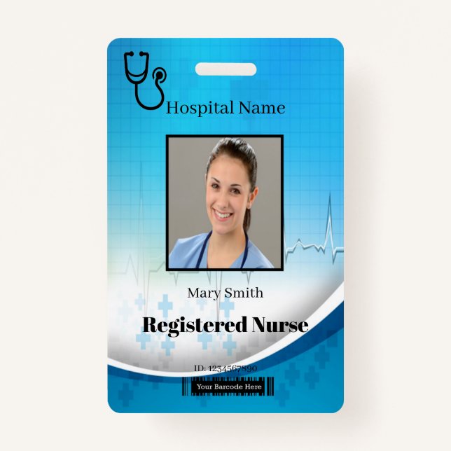 Stethoscope Cross Medical Vertical Photo ID ID Badge (Front)