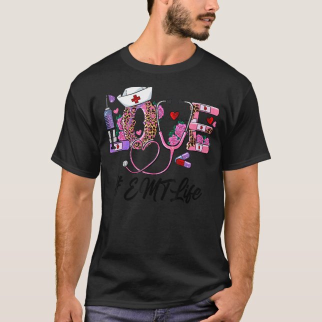 Stethoscope Cute Love Nursing Valentines Emt Life T-Shirt (Front)