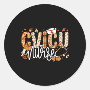 Stethoscope Cvicu Nurse Fall Yall Autumn Leaves Th Classic Round Sticker