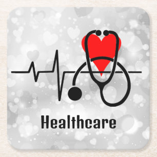 Stethoscope Doctor Nurse Healthcare Square Paper Coaster