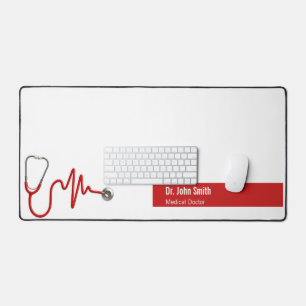 Stethoscope ECG Wave EKG Heartbeat Line Medical Desk Mat
