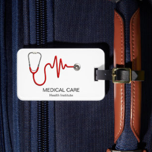 Stethoscope ECG Wave EKG Heartbeat Line Medical Luggage Tag